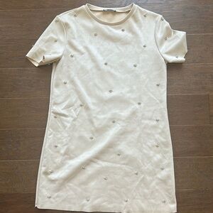 Cream Suede diamond studded shift dress